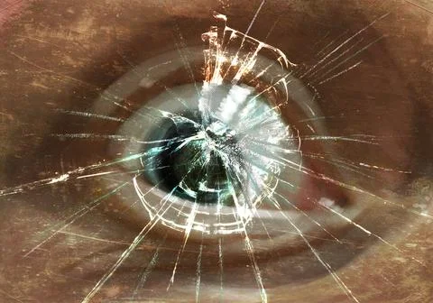 Background scared eye in broken glass, horror art Stock Illustration