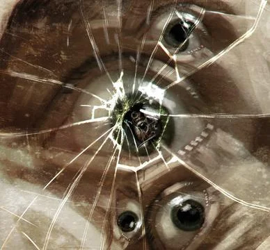 Background scared eye in broken glass, horror art Stock Illustration