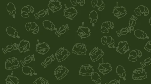 Background with scattered drawing of sweets like cakes Stock Footage 327767089