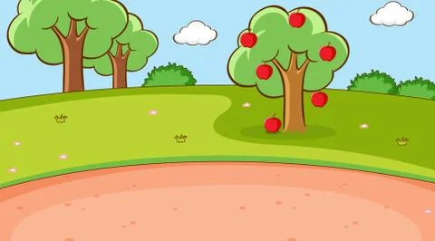Background scene with apple tree in the park Stock Illustration