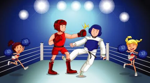 Background scene with athletes fighting in the ring Stock Illustration