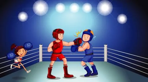 Background scene with athletes fighting in the ring Stock Illustration