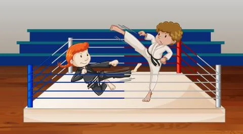 Background scene with athletes fighting in the ring Stock Illustration
