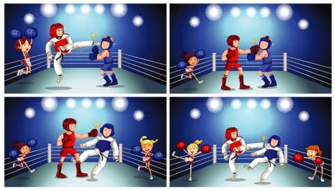 Background scene with athletes fighting in the ring Stock Illustration