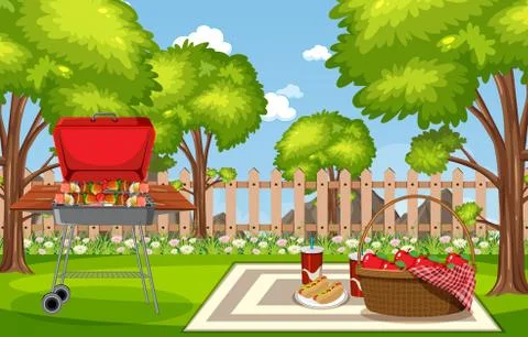 Background scene with BBQ in the park 库存插图