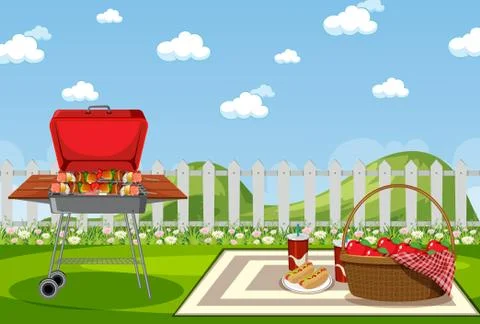 Background scene with BBQ in the park Stockillustratie