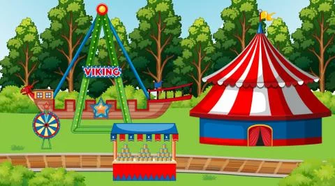 Background scene with circus ride and games in the park Ilustración de archivo