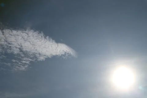 Background scene of cloudy sky and scorching sun Stock Photos