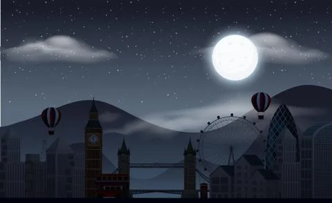 Background scene with dark sky over the amusement park 스톡 일러스트