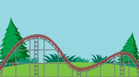 Background scene with emptry roller coaster track in the park Stock Illustration