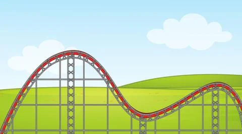 Background scene with empty roller coaster track in the park Stock Illustration