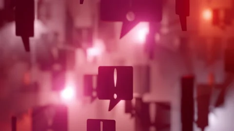 Background scene with exclamation signs floating in space. Looped video. Stock Footage 224275591