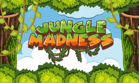 Background scene with font design for jungle madness Stock Illustration