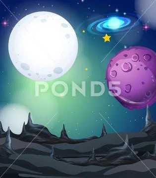 Background scene with fullmoon and stars in space Stock Illustration