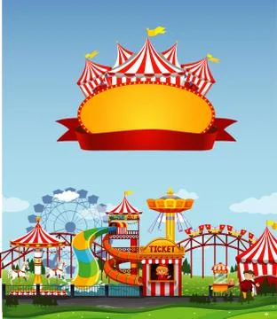 Background scene of funpark with sign template Stock Illustration