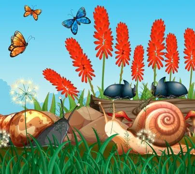 Background scene with insects in the park イラスト素材