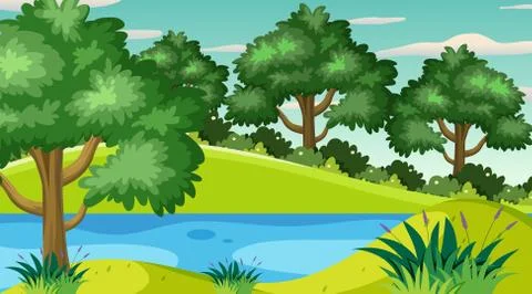 Background scene with many trees in the park Stock Illustration