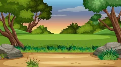 Background scene with many trees in the park Stock Illustration