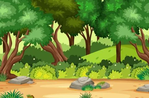 Background scene with many trees in the park Stock Illustration