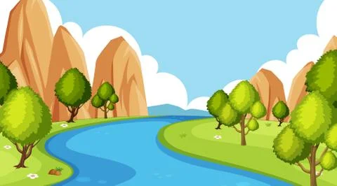 Background scene with many trees in the park Ilustração Stock