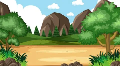 Background scene with many trees in the park 库存插图