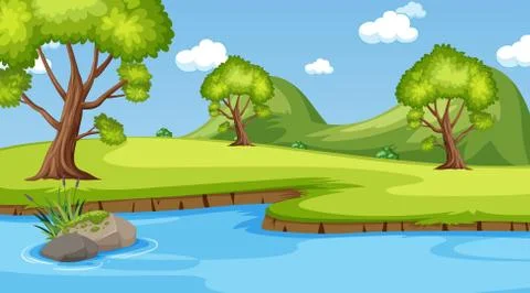 Background scene with many trees in the park Ilustração Stock