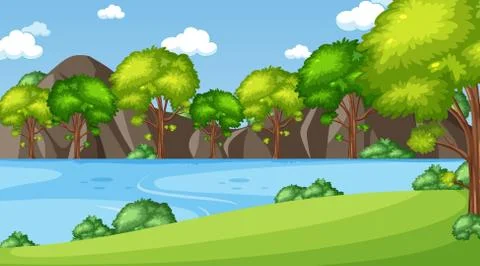 Background scene with many trees in the park Stock Illustration