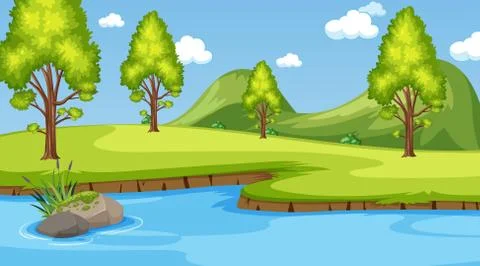 Background scene with many trees in the park Ilustração Stock