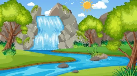 Background scene with many trees in the park Illustrazione stock