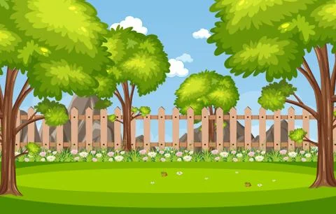 Background scene with many trees in the park Stock Illustration