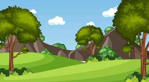 Background scene with many trees in the park Stock Illustration
