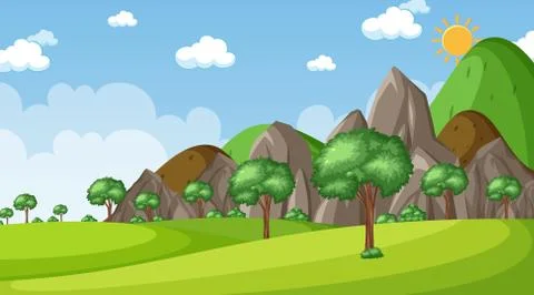 Background scene with many trees in the park Stock Illustration