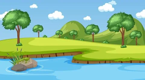 Background scene with many trees in the park Ilustração Stock