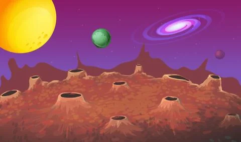 Background scene with moon surface and other planets Stock Illustration