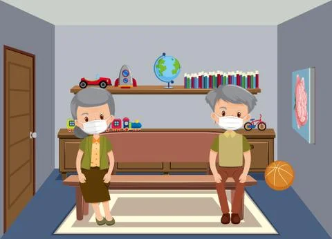 Background scene with old couple in the room Ilustração Stock