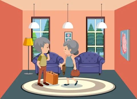 Background scene old couple staying at home Ilustração Stock