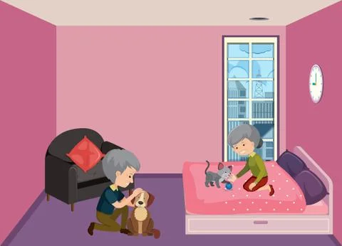 Background scene with old couple staying at home Stock Illustration