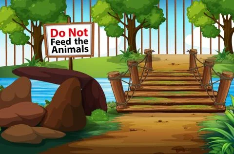 Background scene of park with sign do not fee animals Ilustración de archivo