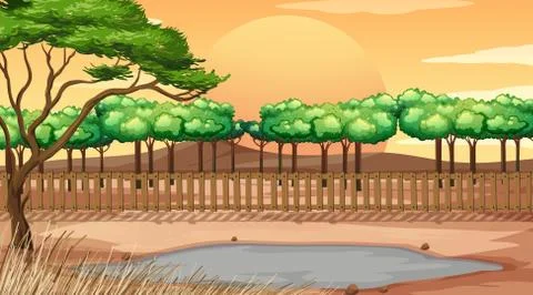 Background scene with park at sunset Illustrazione stock