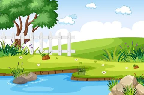 Background scene with pond in the park イラスト素材