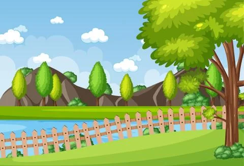 Background scene with river in the park Ilustração Stock