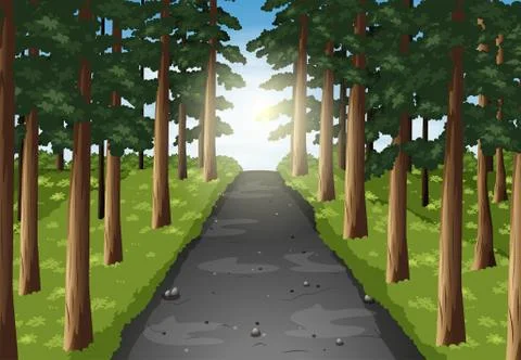 Background scene of road in the forest Stock Illustration