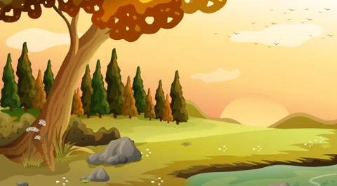 Background scene with trees in the park Stock Illustration