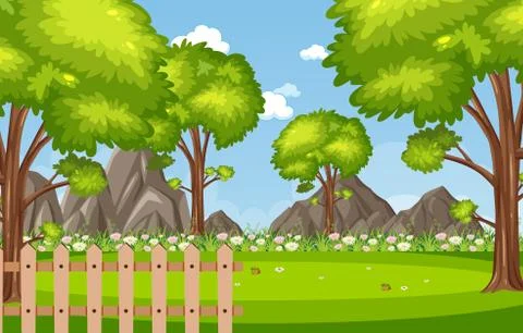 Background scene with trees in the park Ilustração Stock