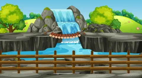 Background scene with waterfall in the park Illustrazione stock
