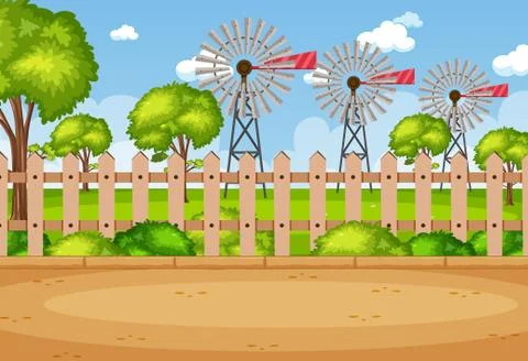 Background scene with windmills in the park Stock Illustration