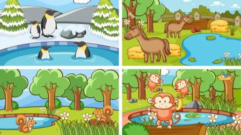 Background scenes of animals in the wild Stock Illustration