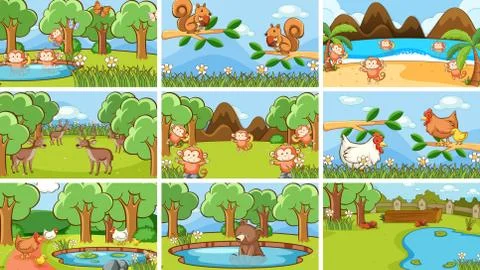 Background scenes of animals in the wild Stock Illustration