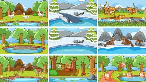 Background scenes of animals in the wild Stock Illustration