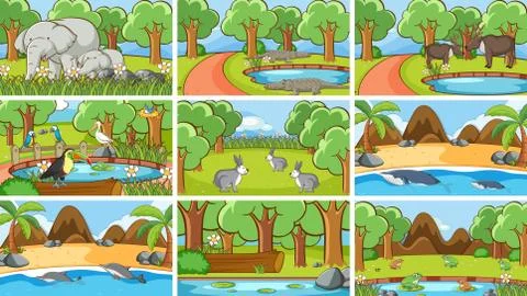 Background scenes of animals in the wild Illustrazione stock